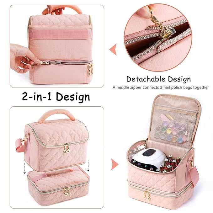2-in-1 Nail Polish Organizer Case – Holds 48 Bottles, Nail Supplies & Manicure Tools – Portable Nail Tech Storage Bag with Removable Slots, Travel Nail Kit Carrying Case