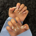 Trendy Handmade Press On Nails Medium Coffin Shape,10Pcs Hand Painted Acrylic Fake Nails with 3D Flower Charm Design Clip On Nail for Woman Gift-Design Concept:"Today's Flowers"