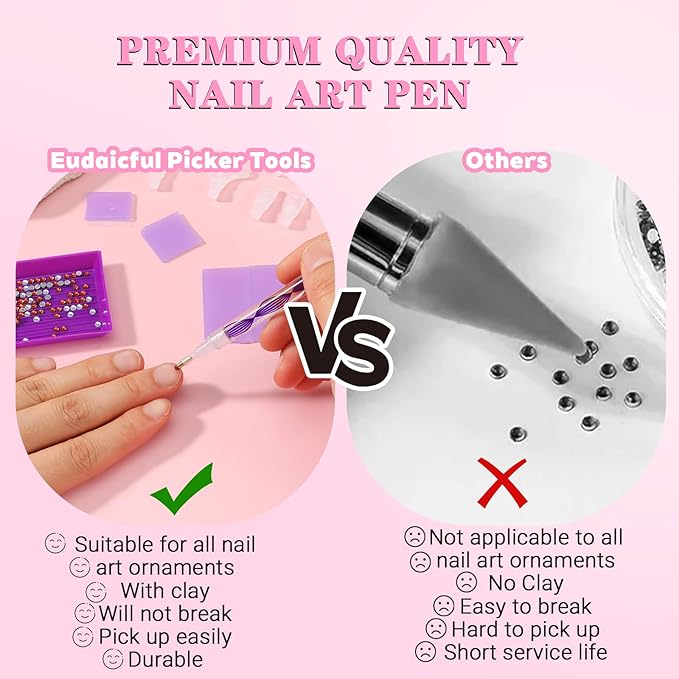Rhinestone Pickup Tool Set: 2 Pcs Rhinestone Picker Handles Dual-Ended Rhinestones Applicator Dotting Tool Pen Shiny Diamond Dot Drill Pen for DIY Home Nail Salon