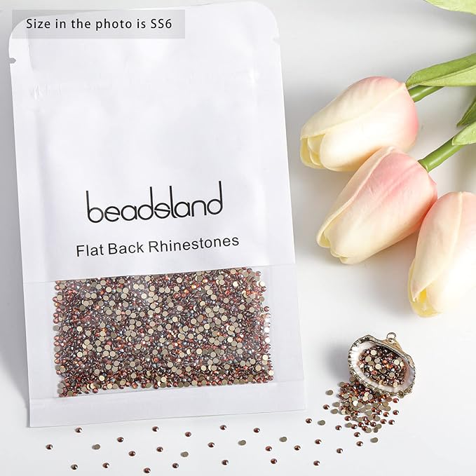Beadsland 2880pcs Flat Back Crystal Rhinestones Round Gems for Nail Art and Craft Glue Fix,Amber,SS6,1.9-2.1mm