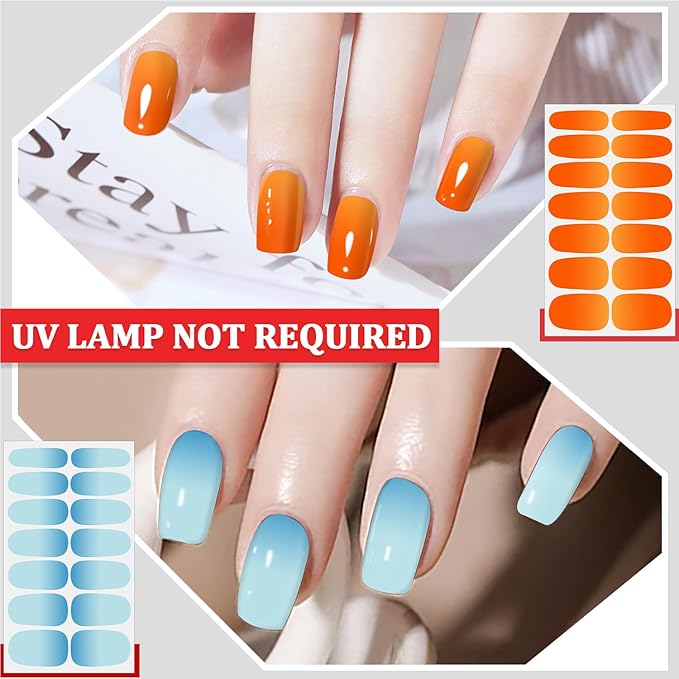 SILPECWEE 16 Sheets Nail Polish Stickers Nail Wraps for Women Gradient Color Gel Nail Stickers Self Adhesive Nail Polish Strips Fingernail Sticker with Nail File (Light Color Style)