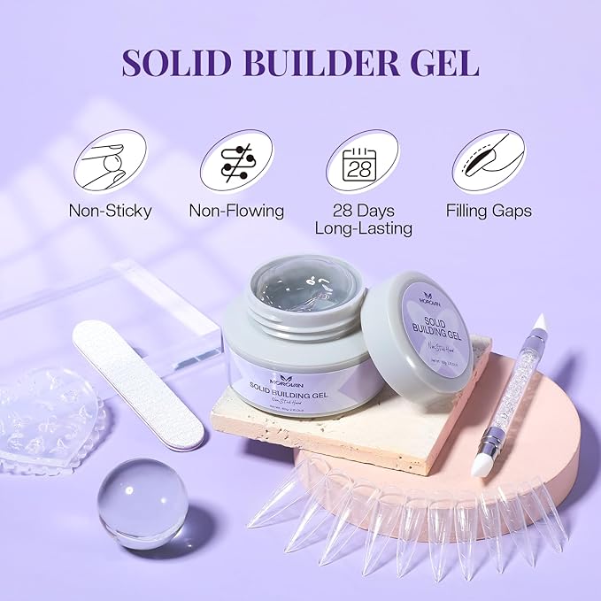 Morovan Solid Builder Nail Gel: 60g Large Capacity Nail Builder Gel for 3D Sculpting Non-Sticky Hard Gels for Nails Extension Carving Soak Off UV LED Salon Home DlY