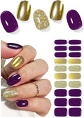 Semi Cured Gel Nail Strips, Carnival Gold Purple 20pcs Adhesive UV Sticker, Wraps for Home Manicure DIY