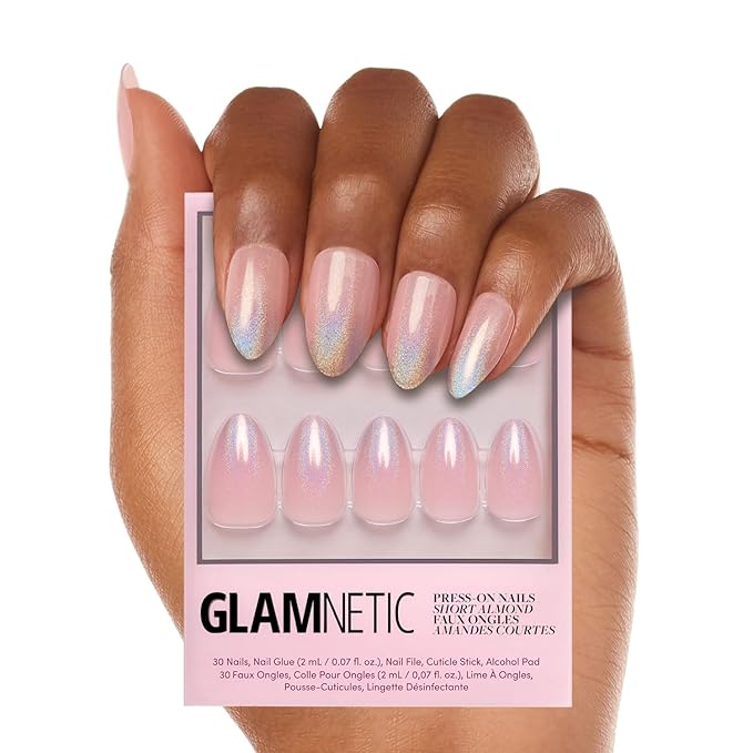 Glamnetic Press On Nails - Winter Storm Fake Nails | Semi-Transparent Short Almond Nails, Salon Quality | 15 Sizes - 30 Nail Kit with Glue