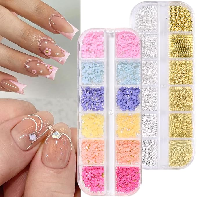Nail Design Kit - Art Brushes, Dotting Tools, 3D Flowers & Charms, Gold Leafs, Butterfly Stickers