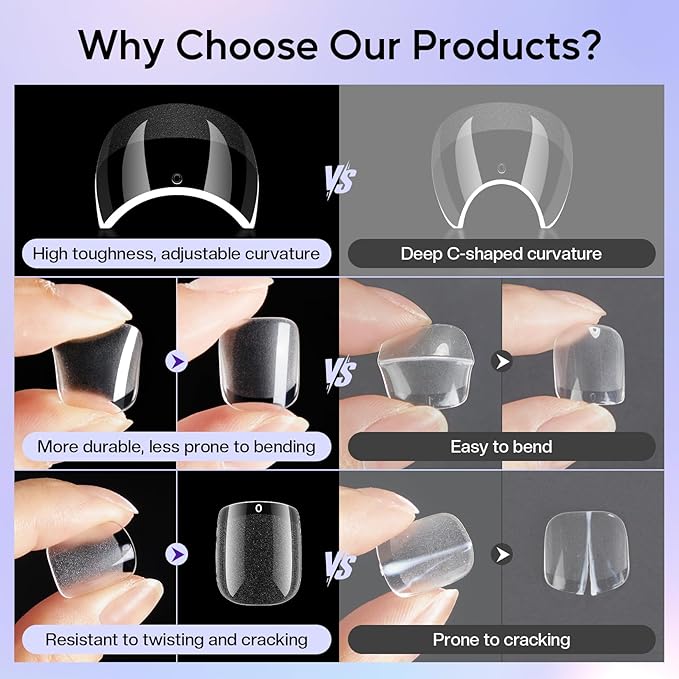 Press On Nails Extra Short Square - 312pcs Gel Tips Full Cover Extension Pre-Shape Fake Acrylic DIY 12 Sizes