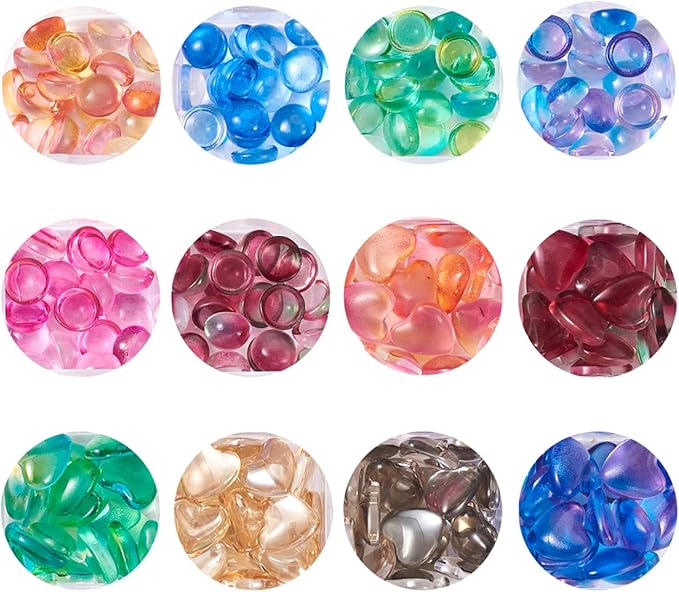 FASHEWELRY 240Pcs/Bag 3D Glass AB Color Nail Art Decoration Heart and Round Glass Cabochons Nail Art Studs for DIY Nail Art Decoration