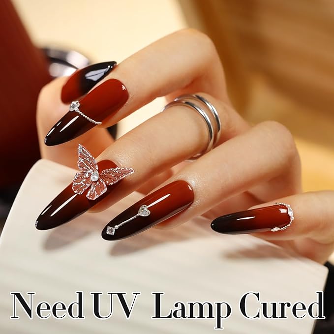 Double Rhythm Gel Polish 15ML Jelly Sheer Pastel Light Milky Color Pearl White Bottle 1 PC 0.5 OZ Full Size Nail Art Salon at Home (Deep Brown Red-D1455)
