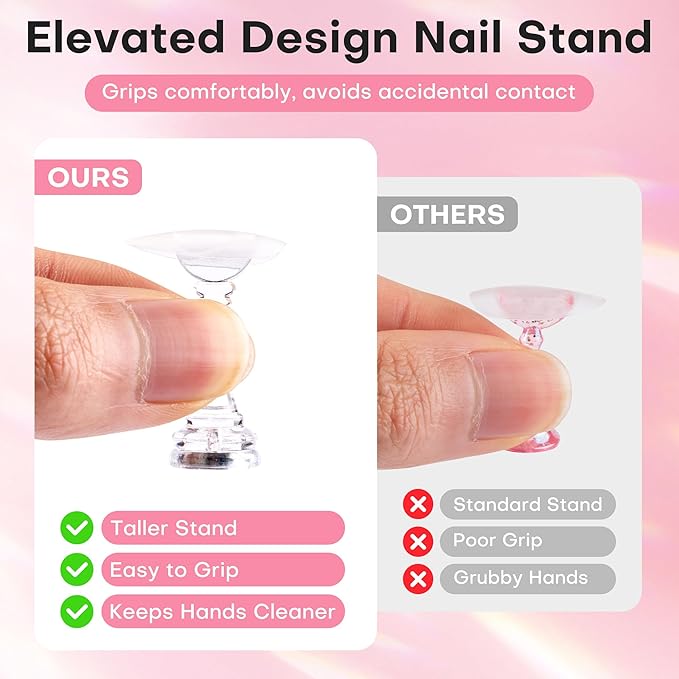 Nail Stand for Press On Nail Holder for Painting Nails, Magnetic Fake Nail Stands Tips, Heart Shape Nail Holder with Double-sided Tape Practice Nail Art Tools（Wood A）