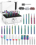 Onism 30Pcs Nail Drill Bits Set, 3/32" Tungsten Carbide Ceramic Quartz Kit with 75 Sanding Bands (#80/120/180), 40-Slot Expandable Organizer Box for Acrylic Gel Removal & Prep, Silver