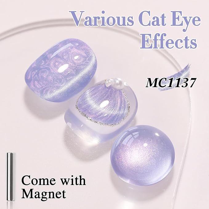 Double Rhythm 15ML Ice Glass Cat Eye Gel Polish with Magnet Holographic Glitter Shimmer Translucent Sheer Color Salon Soak Off Magnetic Nail at Home (Blue Purple-MC1137)