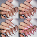 KQueenest 4 Packs Cat Eye Press On Nails Almond, Glitter Chrome Press On Nails Medium, Pastel Fake Nails Press Ons Almond, Sparkle Glue On Nails for Daily Party, 96 Pcs False Nails Kit
