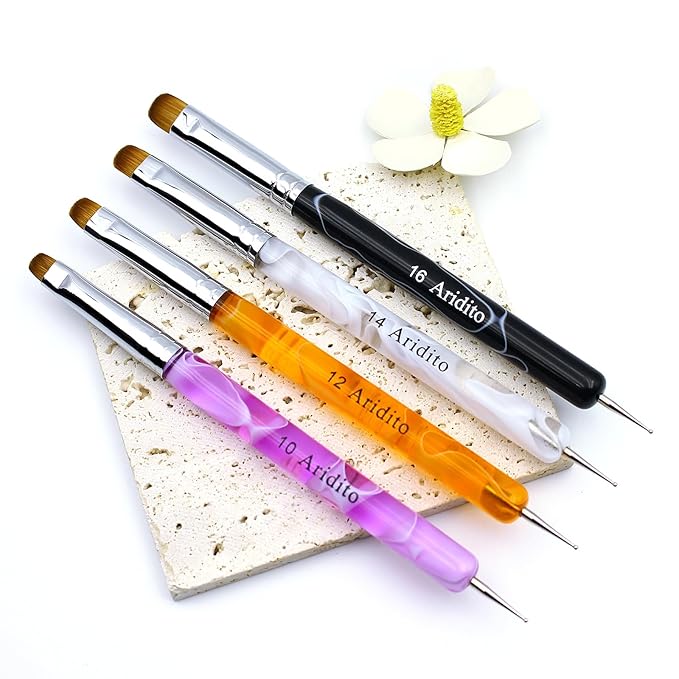 4pcs Premium French Nail Art Brush & Dotting Tool - Professional Manicure Tool For Detailed Designs.(pink#10, Orange#12, White#14, Black#16)