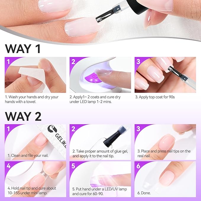 Gelike EC Pro Nail Glue & Strengthener: Milky White 6-in-1 Nail Adhesive for Repair - Strengthening & Protein Repair - Perfect for Home & Salon Use 11759 - UV Needed