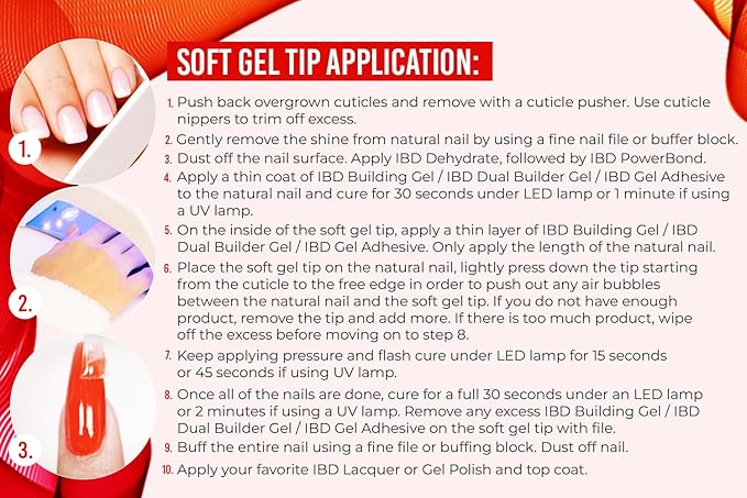 IBD Clear Soft Gel Nail Tips - Long Coffin Shape, Pre-Etched Fake Nail Extensions, Lightweight and Durable Acrylic Press On Nails, 504 Tips, 1-Pack