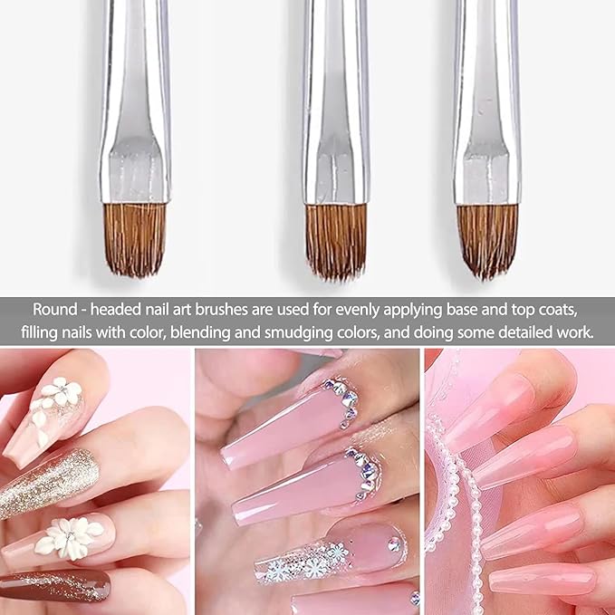 3Pcs Double Head Nail Art Brushes & Dotting Tools Kit (White), French Tip Nail Brush Set, Builder Gel Nails, DIY Acrylic Nail Design Tool for Salon & Home Manicure Beginners/Artists