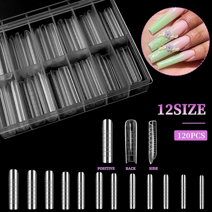120 PCS Dual Nail Forms with 100 PCS Nail Forms for Gel Nail Poly 24 PCS Duet System Forms, Full Cover Long Coffin Nail Forms for Builder Gel Nail Art Design Salon&DIY/042