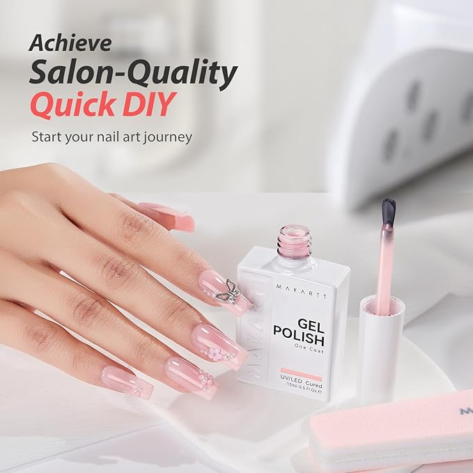 Makartt Jelly Pink Gel Nail Polish 15ml One N'Done Sheer Pink Gel Polish Soak Off High-Gloss Ceramic Shine, Salon-Grade UV Nail Art Manicure DIY Salon Home - Petal Tint