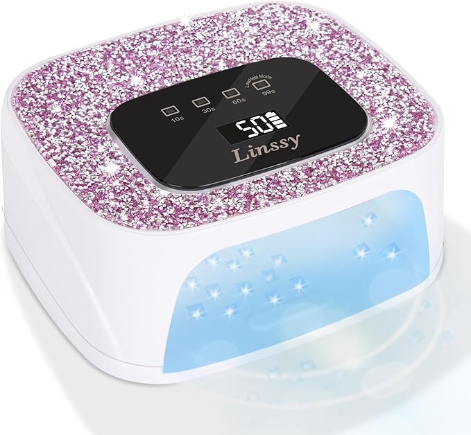 Rechargeable UV/LED Nail Lamp with Auto Sensor, Portable Cordless Gel Nail Dryer Light 4 Timings & Diamond LCD Screen, UV Light for Gel Nails at Home Salon (White)