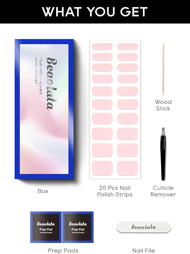 Semi Cured Gel Nail Strips - UV Light Gel Nail Stickers - 20 Long Lasting Salon Quality Wraps (Blushing Nude)