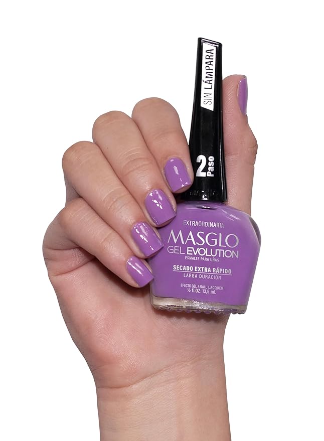 MASGLO GEL EVOLUTION Nail Polish Gel Effect, No UV/Led Lamp Required, Duration up to 12 day, 1 peice color Gel sin necesidad de lampara UV/Led, hasta 12 dias de duracion (EXTRAORDINARIA)
