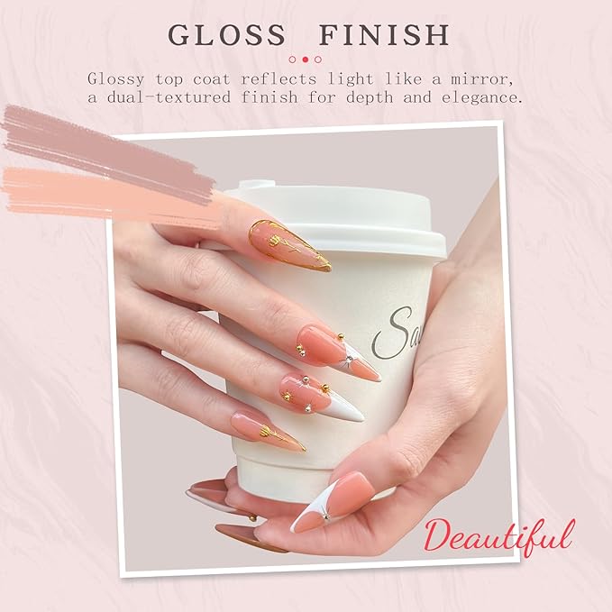 Luxury Long Stiletto Handmade Press-On Nails – Nude Almond Acrylic False Nails with 3D Rhinestones & White French False Nails – Reusable Nail Art(10PCS-M)