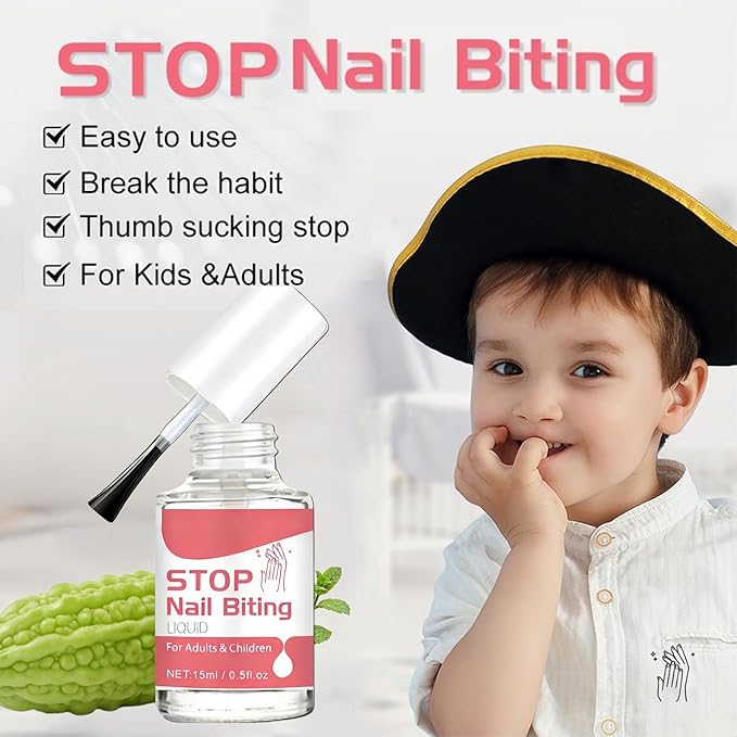 Bitter Nail Polish for Adults & Kids, Stop Thumb Sucking & Nail Biting Habit, Anti Nail Polish Solution, Nail Care Deterrent Formula 15ml / 0.5 fl oz