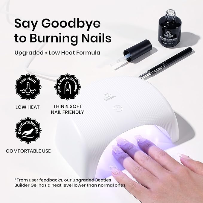 Beetles Low Heat Builder Nail Gel-0.5 oz 7 in 1 Nail Thickening Strengthening Building Apex with Liner Nail Brush for Beginner DIY Salon at Home,Clear Builder Nail Gel,UV & LED Lamp Cured Needed