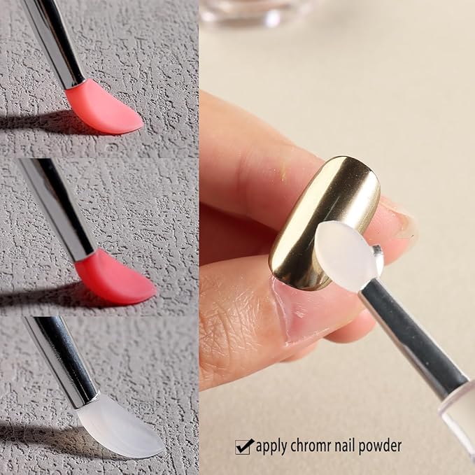 6Pcs Chrome Nail Powder Applicator Brushes, Silicone Head Nail Art Brushes With Cover, Reusable Nail Glitter Powder Pigment Pen Brush, Nail Art Applicator Tools, Lip Eyeshadow Makeup Stick