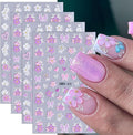 4 Sheets Flower Nail Stickers for Nail Art Embossed Floral Butterfly Nail Decals 5D Self-Adhesive Heart Butterfly Nail Design Decals Pink White Flowers Nail Art Stickers for Women Girls Nail Decor
