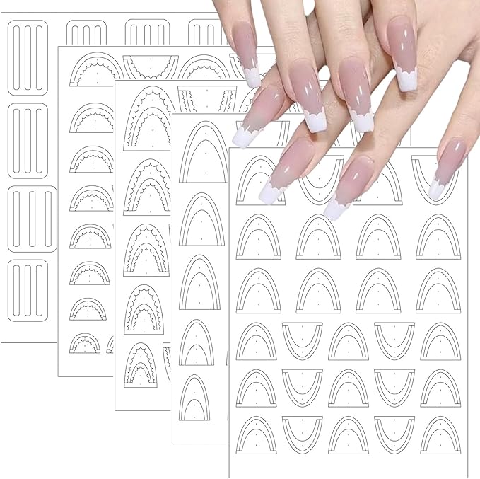 DANNEASY 5 Sheets French Tip Guide Stencil for All Nail Shapes French Manicure Strips Self-Adhesive Frenchs Nail Stickers Decals for Women Girls DIY Decoration Stencil Tools