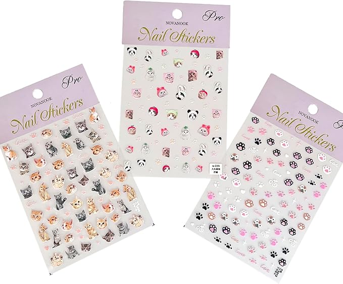 3 Sheets Cat Nail Stickers, Cute Nail Stickers, Cat Nail Decals, Cute Nail Art Stickers, Embossed Cat Claw Nail Stickers, Embossed, Cute Nail Supplies, Nail Art Stickers, DIY Nails