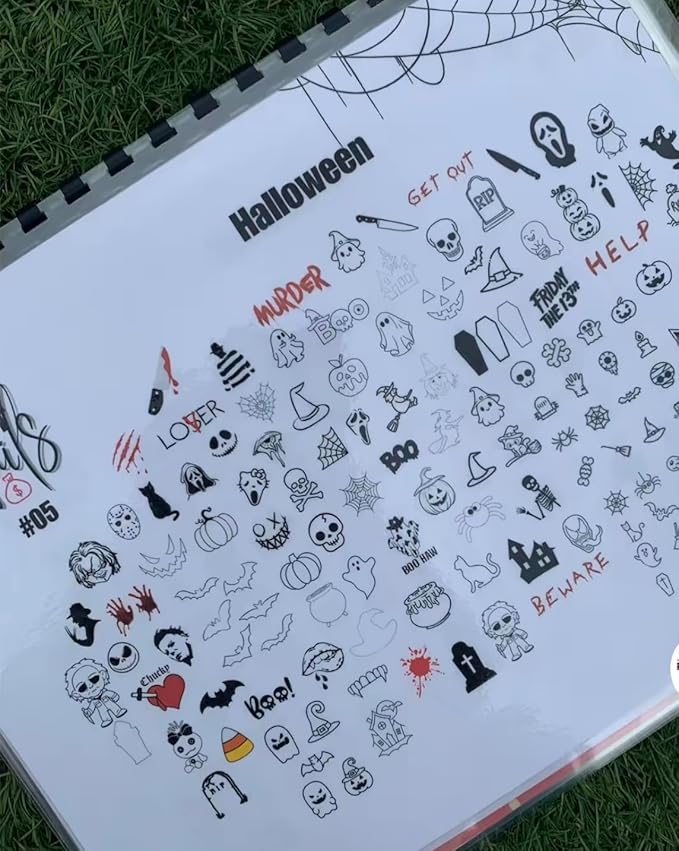 Nail Art Workbook Make Your own Nail Decal Stickers Reusable Gel Nail Design Practice Book for Gel Nail Polish Acrylic Nail foils Crystals Rhinestones Glitter Cartoon Nail Design Guide (1)