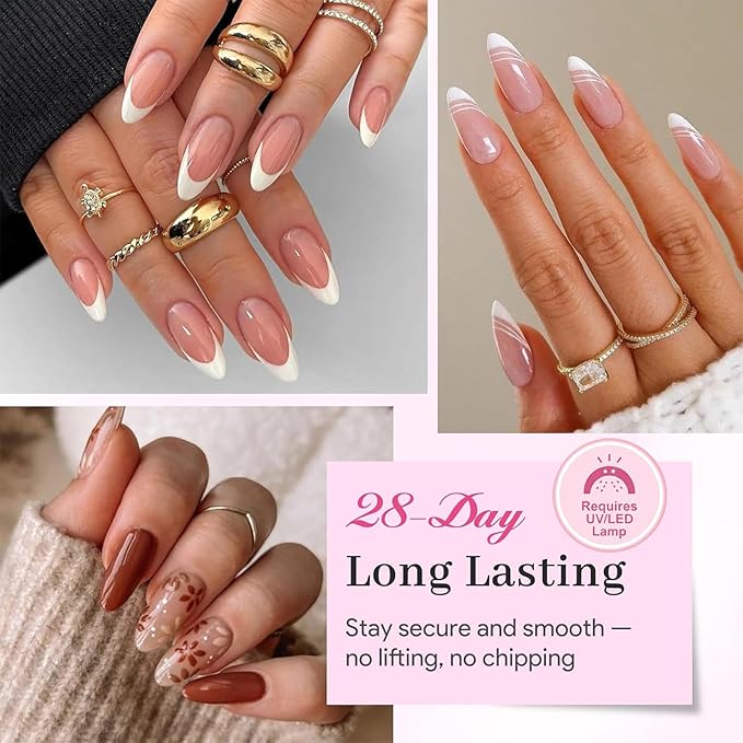 Nail Tips Gel Glue 15g - Lamp Curing Solid Nail Glue for False Acrylic Nails, Crystal Clear Long Lasting 28 Days No Yellowing Salon Quality DIY Home Beginner-friendly