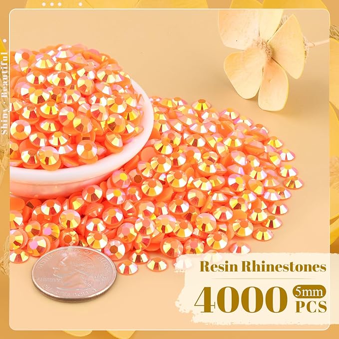 4000PCS 5mm Resin Jelly Rhinestones in Bulk (Orange AB), Bedazzling Flatback Crystals Rhinestones for Crafting DIY Nail Decoration, Gems Diomand Charms for Tumbler Shoes Clothing Fabric