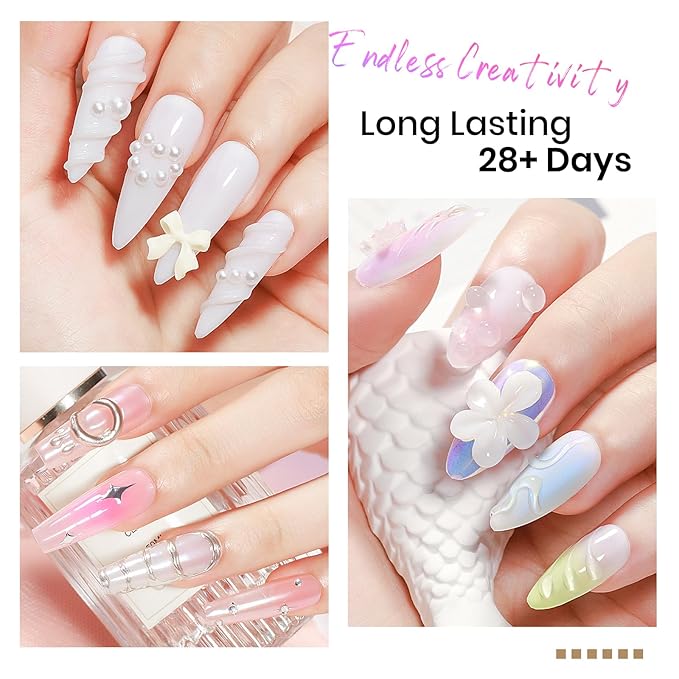 MIZHSE Solid Builder Gel for nails, 3 Colors Sculpting Gel for Nails, Clear White Pink Non-Sticky Hand 3D Nail Art Building Carving Modeling Hard Nail Extension Manicure Salon Home DIY Gift