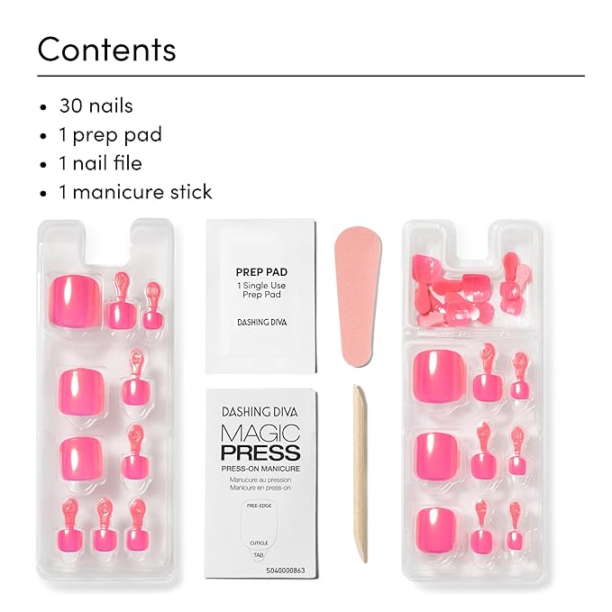 Dashing Diva Magic Press Pedicure Set - Italiana Tropicana - Press On Nails - Long Lasting Gel - Lasts Up to 10 Days - Summer Gel Set - 4-Piece Pedicure Kit with 24 Nails