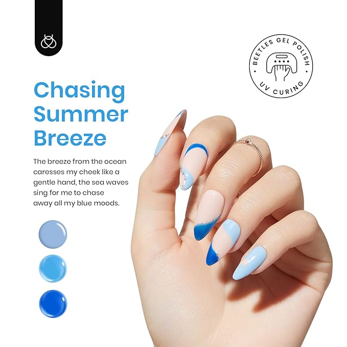 Beetles Blue Gel Polish, 6 Colors Jelly Blue Gel Polish Sliver Glitter Nude Gray Translucent Nail Polish Chasing Breeze Jelly Gel Nail Art Design UV Led Soak off Nails Manicure for Girls Women