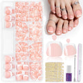 Toe Nail Tips, 240Pcs French Press On Toenails Kit, Nude Square Pre-Designed Soft Gel False Toenail Extension, 12 Size Full Cover Fake Toenail Press Ons for Women