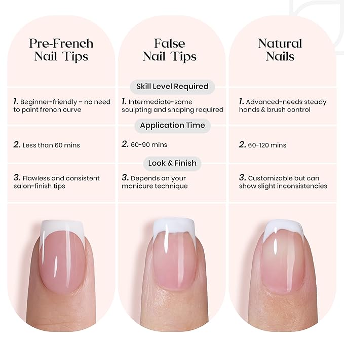 Beetles X Press Plus French Tip Nails | Petal French | Pink Ultra-Short Almond French Tip Press On Nails-210 Pcs 16 Sizes Natural Salon Quality Nail Tips