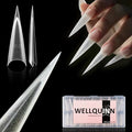 Stiletto Nail Tips Sharp Solid Core Stiletto Half Cover Press on Nails, XXL Clear Fake Acrylic Nails False Nail Tips for Nail Art Design Salon Artistic and Home DIY 15 Sizes