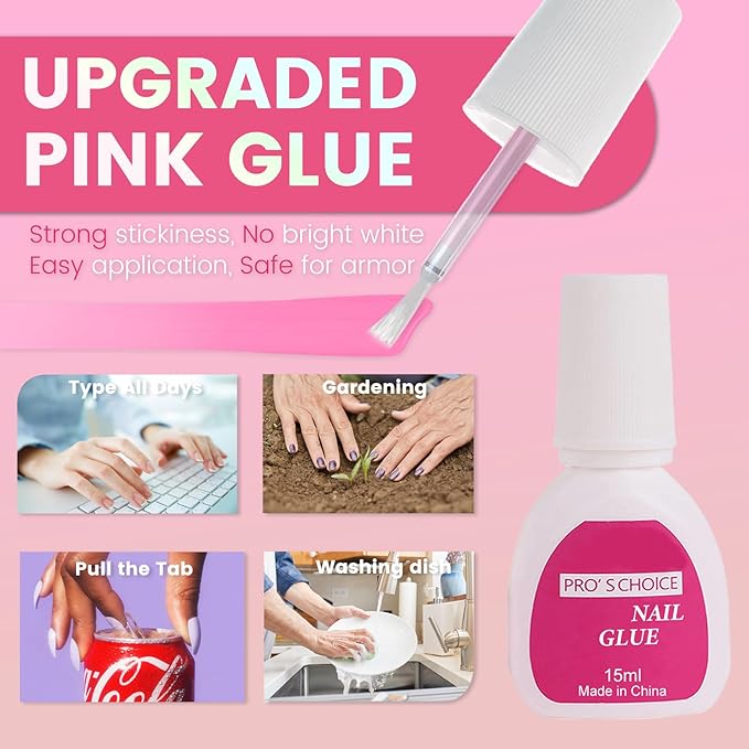 Ombre Press On Nails - 240Pcs Short Square False Nails Kit, Pink White Gradient Nail Tips Soft Gel False Nail with Glue Salon Fake Nails Kit Extensions DIY (Medium Long Square)