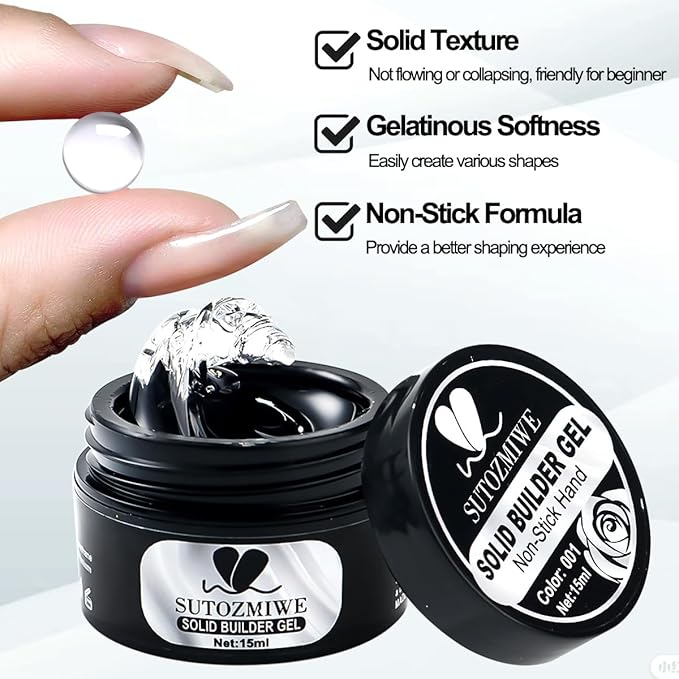 Solid Builder Nail Gel, Clear Sculpting Gel for Nail Art, Non-Sticky 3D Carving Modeling Hard Gels with Gold & Silver Chrome Nail Powder for DIY Salon Manicure at Home