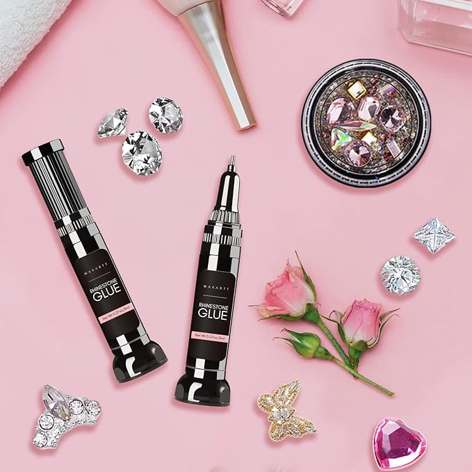 Makartt Nail Rhinestone Glue with Natural Nude Gel Polish Bundle, Clear Nail Glue Precision Pen Nail Art Glue Gel, Jelly Pink Glitter Gel Polish Summer 15ML Soak Off UV LED Gel Polish