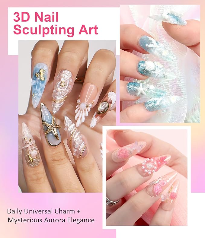 Solid Builder Gel For Nails BISHENGY - Non-Sticky Hand 3D Gel Nail Art Easy Shape Clear Pink Aurora Glitter 3D Sculpting for Extensions & Carving Molding Sculpture with Silicone Mold Home DIY