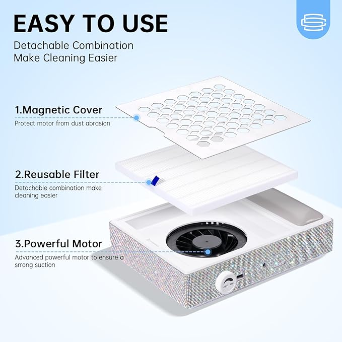 Nail Dust Collector, Cordless Dust Collector Nail Tech, Professional 550PA Vacuum Fan Vent Dust Extractor Quiet Dust Suction Machine for Acrylic Nails Polishing, Nail Salon&Home
