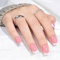 French Tip Press On Nails - Short Square Blush Pink Press on Nails Glossy Nails Press Ons for Women DIY Fake Nails Kit, Reusable Glue on Nails Short in 16 Sizes - 32pcs, Blush Tip