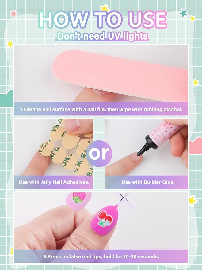EBANKU 144 Pcs Press on Nail for Kids, Flowers Pattern Fake Nails for Kids Colorful Press on Nail Short Artificial False Nail Kits for Nail DIY