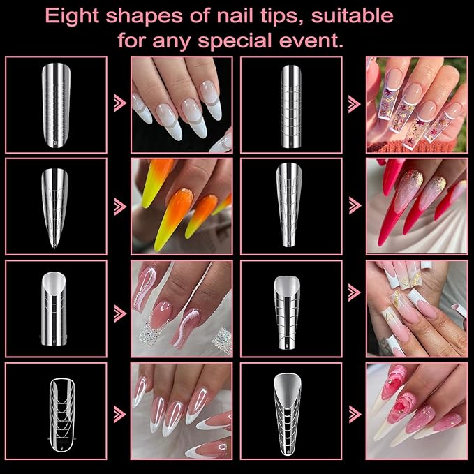 288 Poly Nail Gel Forms Set - Full Cover Dual Forms With Slip Solution for Acrylic Nails, 8 Types 4 Styles 12 Sizes Sticker Silicone for Manicure Extension