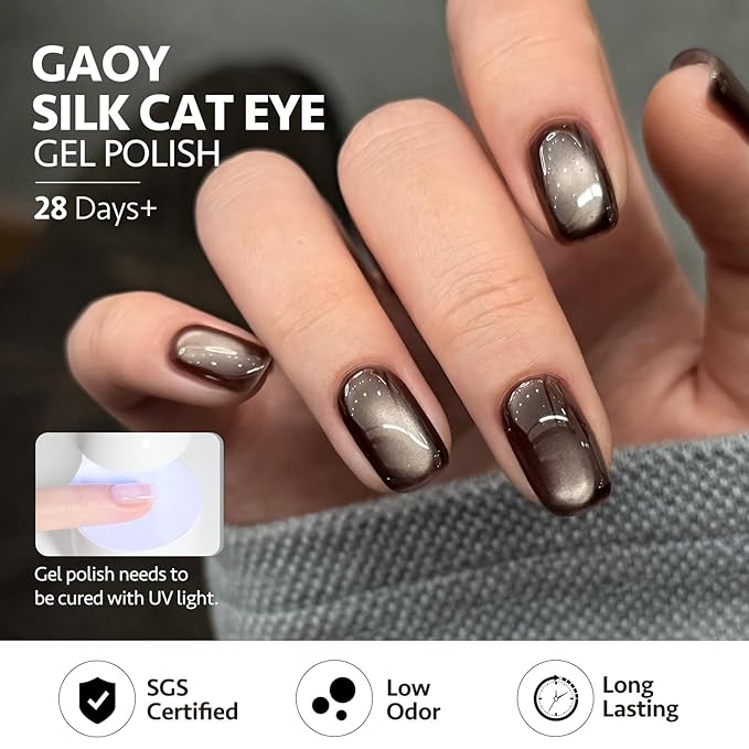 GAOY Jelly Black Cat Eye Gel Nail Polish, 16ml Glitter Holographic Nail Polish with Magnet, Reflective Translucent UV Gel, 3089 Stormy Glow